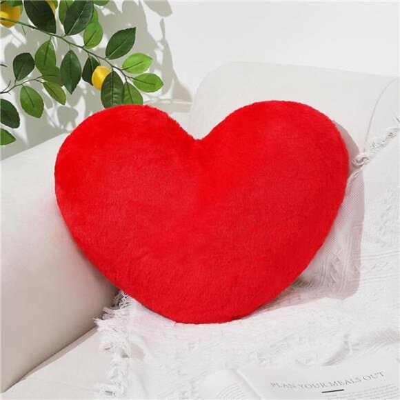 Heart Pillow, Red Heart Shaped Pillow, Soft Faux Rabbit Fur Love Pillow,12.9"x9¨ - Picture 2 of 4